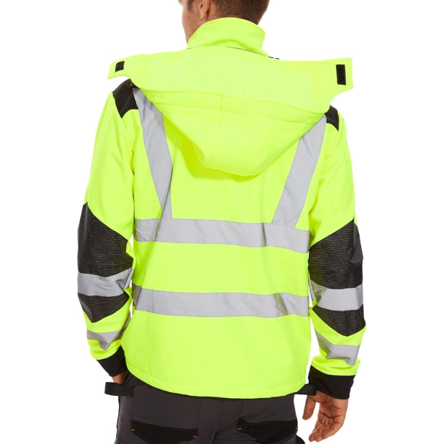 WORK IDEA Men's Reflective Jacket Softshell High Visibility Jacket Fleece Lined Hi-Vis Waterproof Hoodie Winter