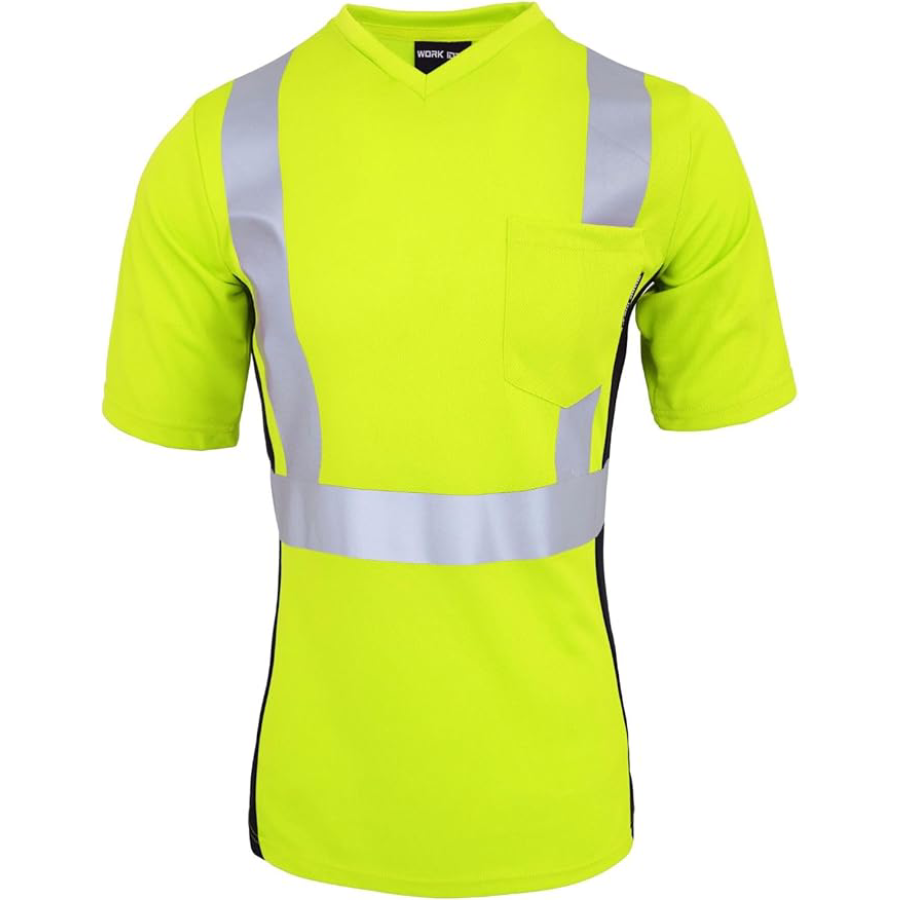 WORK IDEA Safety T Shirt for Women Reflective Tape High Visibility Shirt Work Construction Short Sleeve