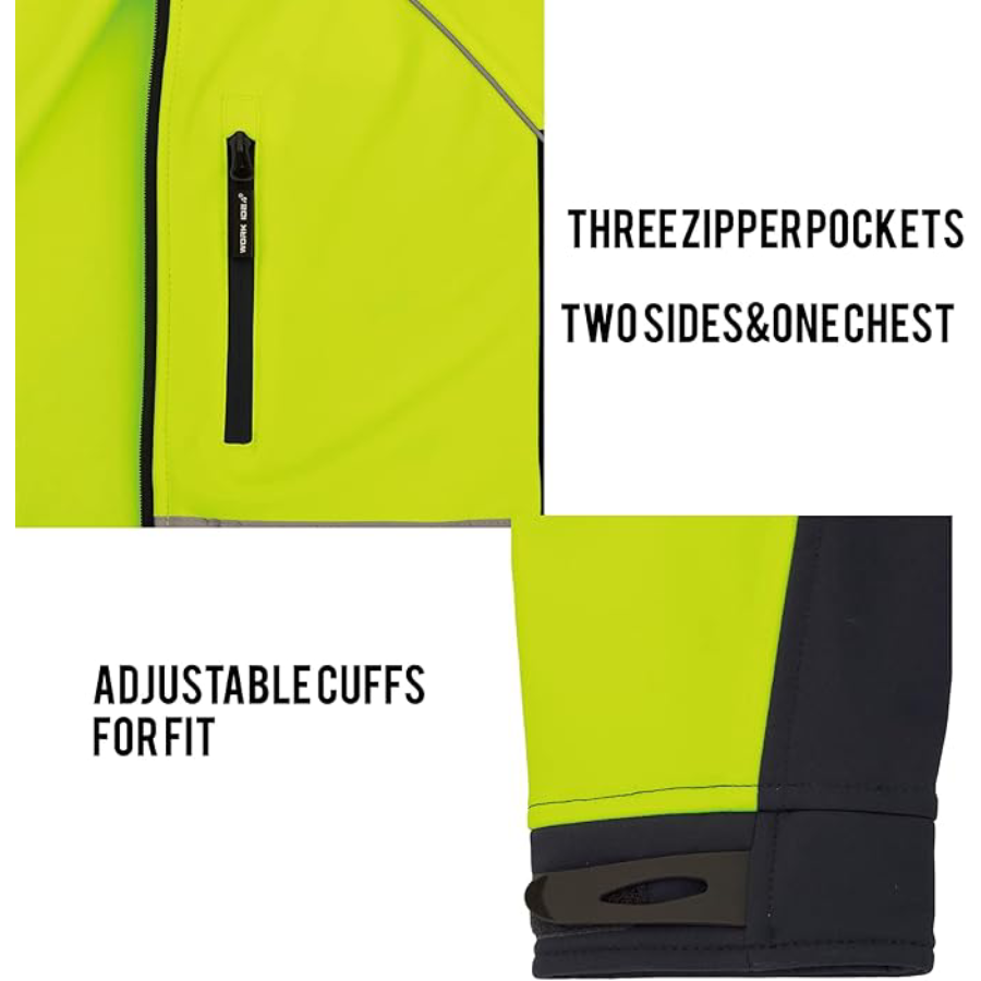 WORK IDEA Men's Safety Jacket High Visibility Reflective Softshell Jacket Hi-Vis Waterproof and Windbreaker with Fleece Lined