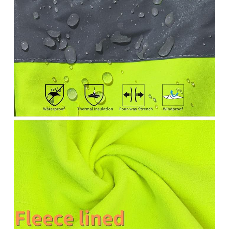 WORK IDEA Men's Reflective Jacket Softshell High Visibility Jacket Fleece Lined Hi-Vis Waterproof Hoodie Winter