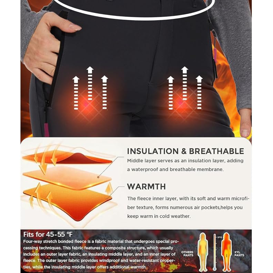 WORK IDEA Women's Snow Ski Pants Outdoor Winter Hiking Pants Fleece Lined Water Resistant