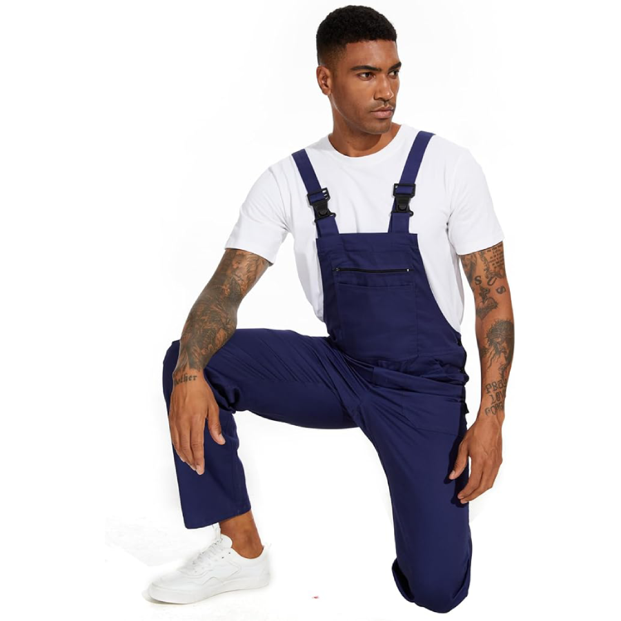 WORK IDEA Men's Bib Overalls Workwear Fashion Lightweight Jumpsuit with Pockets