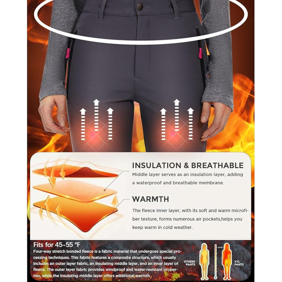 WORK IDEA Women's Snow Ski Pants Outdoor Winter Hiking Pants Fleece Lined Water Resistant