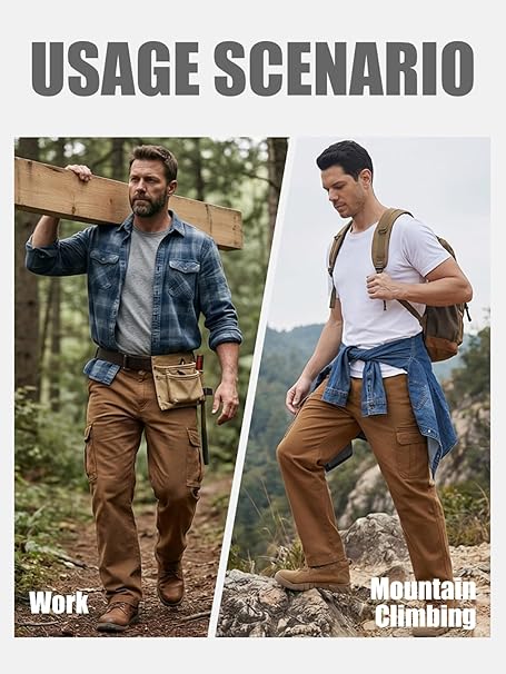 WORK IDEA Men's Stretch Cargo Pants, Relaxed Fit Flex Cotton Utility Trousers with 6 Pockets for Work, Outdoor & Travel