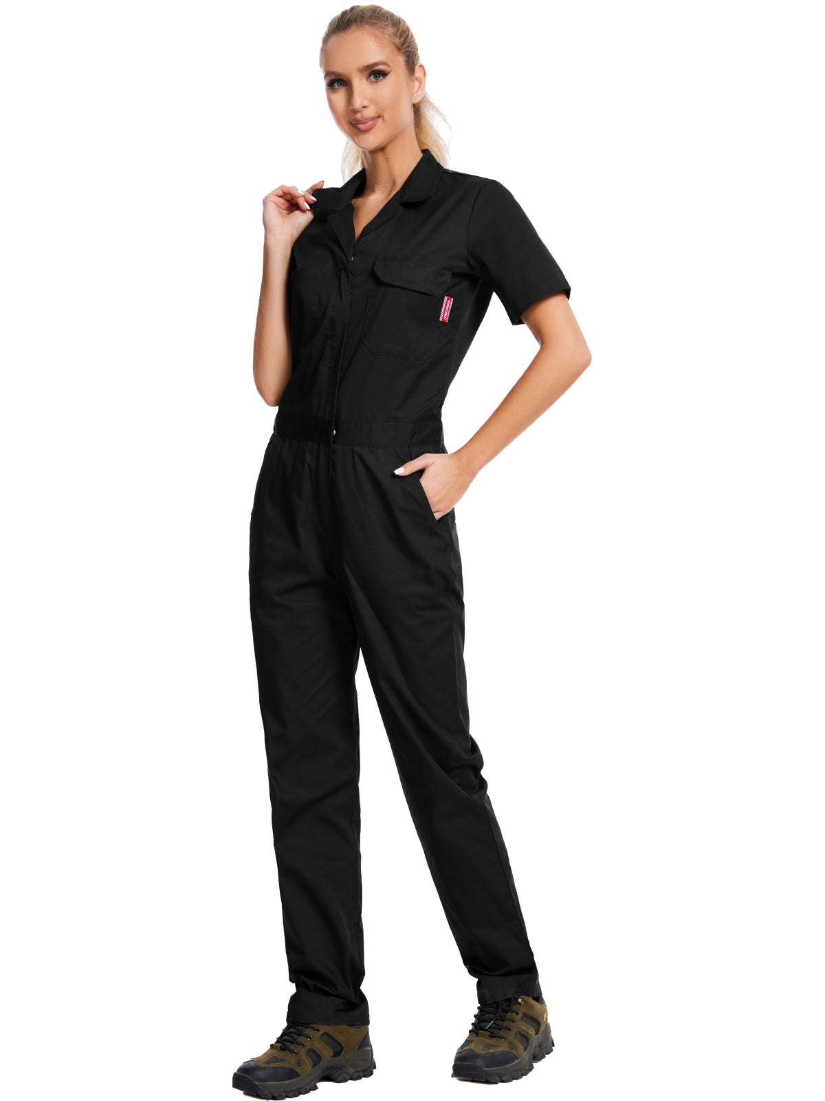 WORK IDEA Women's Short Sleeve Coverall Lightweight Snap-Front Cotton