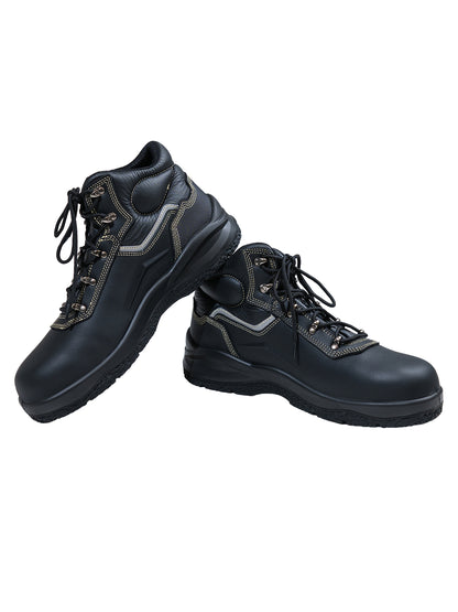 WORK IDEA High‑Top Safety Work Boots Genuine Leather Steel Toe Anti‑Slip Industrial Safety Shoes