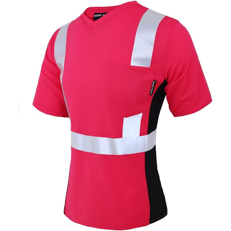 WORK IDEA Safety T Shirt for Women Reflective Tape High Visibility Shirt Work Construction Short Sleeve