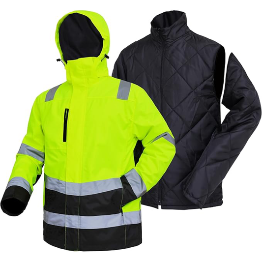 WORK IDEA High Visibility Reflective Jackets for Men Hi Vis Weatherproof 4- in-1