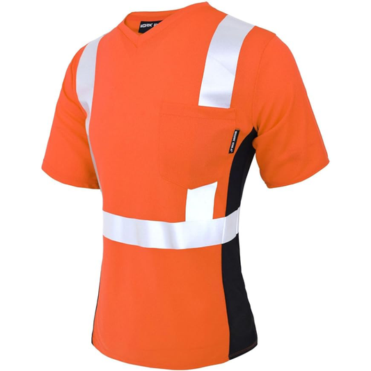 WORK IDEA Safety T Shirt for Women Reflective Tape High Visibility Shirt Work Construction Short Sleeve