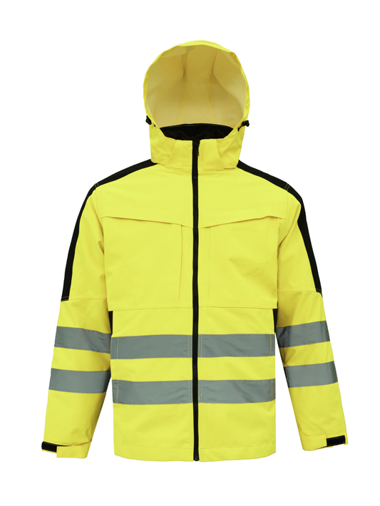 EPEXTHEAS Men's Hi-Vis Reflective Softshell Jacket - Fleece Lined Waterproof Hoodie for Winter