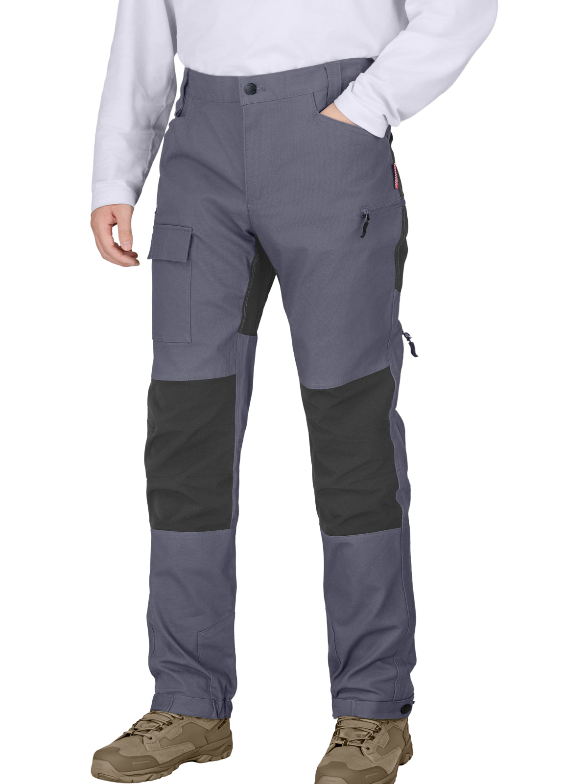 WORK IDEA Men's Hybrid Outdoor Pants - Canvas & Stretch Nylon Hiking Trousers with Side Vents, Reinforced Knees for Camping