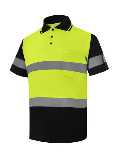 WORK IDEA Polo Shirt for Men High Visibility Reflective Work Shirt with Pockets for Construction