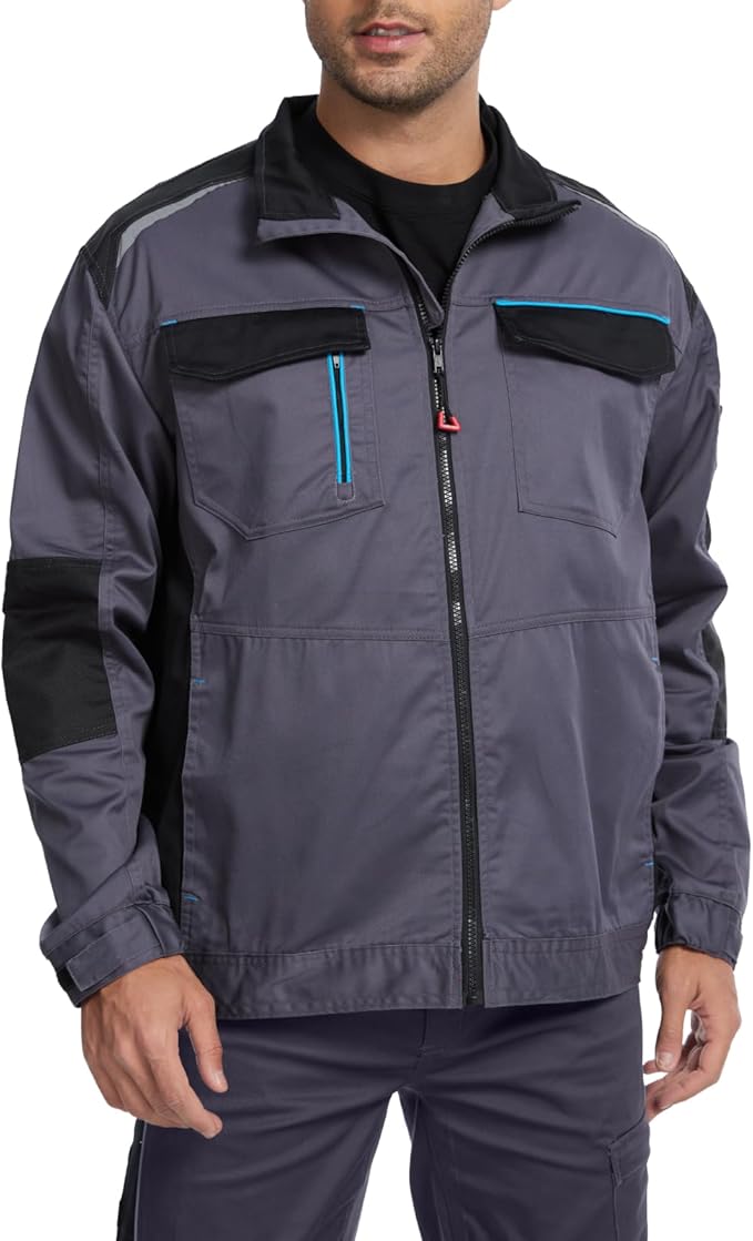 WORK IDEA Men's Work Jacket with Contrasting Reflective Stripes - Modern Design with Zip and Buttons