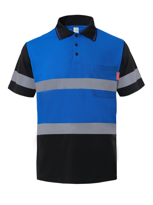 WORK IDEA Polo Shirt for Men High Visibility Reflective Work Shirt with Pockets for Construction