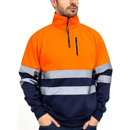 WORK IDEA High Visibility Safety Reflective Sweatshirt for Men ASIN Class 2 Hi Vis 1/4 Zipper Workwear