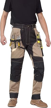 WORK IDEA Men's Work Trousers, Trousers with Multifunctional Pockets, Trousers with Removable Flight Pockets, Oxford Knee Pockets, Cotton Stretch Trousers