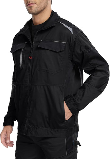 WORK IDEA Men's Work Jacket with Contrasting Reflective Stripes - Modern Design with Zip and Buttons
