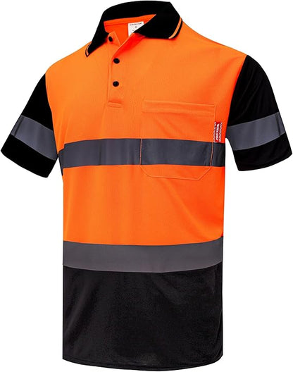 WORK IDEA Men's Hi-Vis Polo Shirt, Reflective Work Polo Shirt