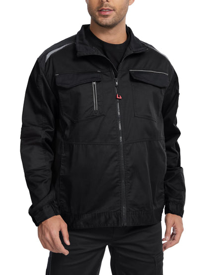 WORK IDEA Men's Work Jacket with Contrasting Reflective Stripes - Modern Design with Zip and Buttons