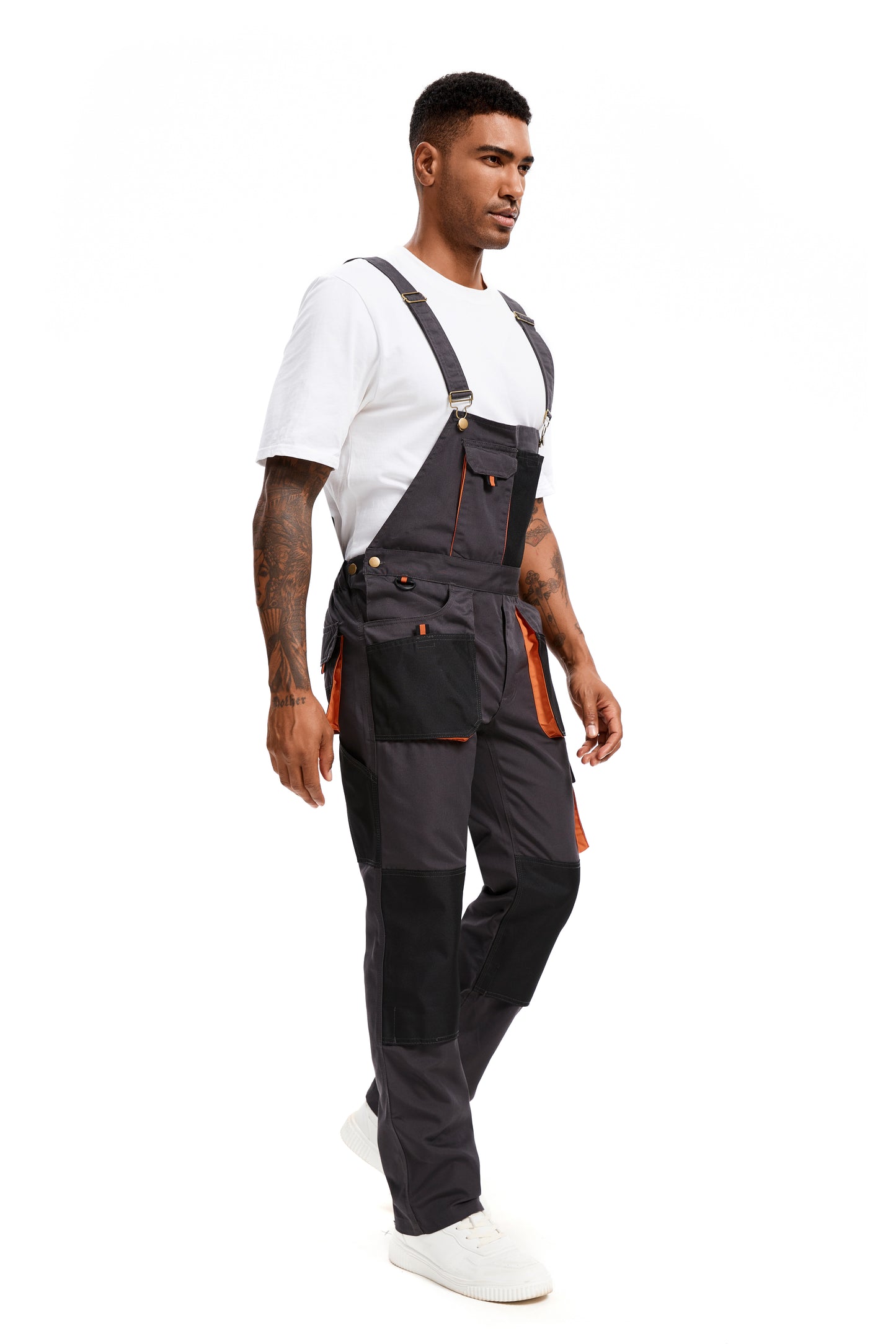 WORK IDEA Men's Bib Overalls Sturdy Canvas Work Overalls with Knee Pad Pockets