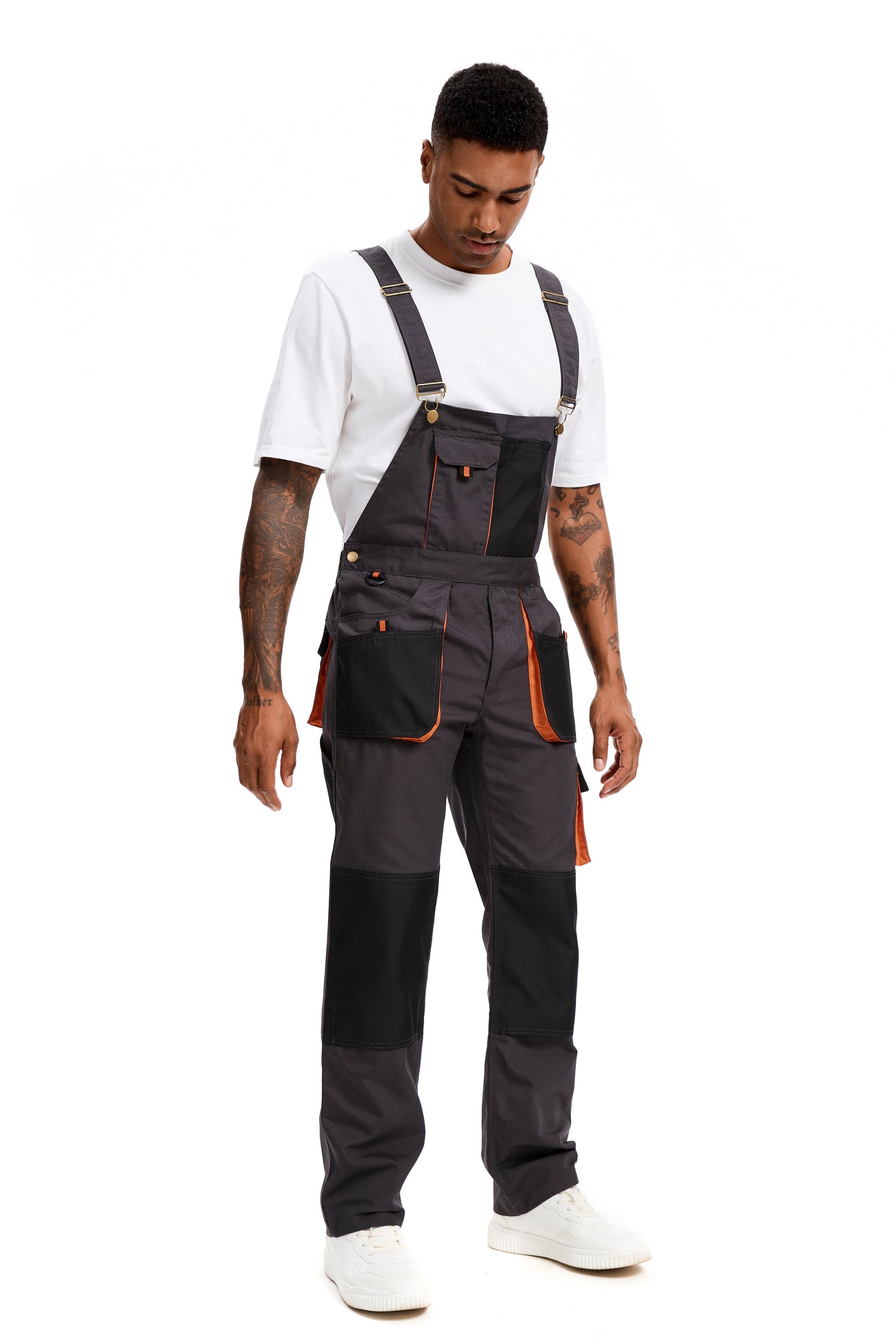 WORK IDEA Men's Bib Overalls Sturdy Canvas Work Overalls with Knee Pad Pockets