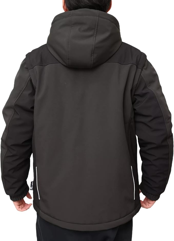 Softshell Jacket Men's Water-Repellent Breathable 2-in-1 Vest Removable Sleeves + Hood Rain Jacket Winter Work Jacket Outdoor Hiking