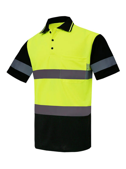 WORK IDEA Polo Shirt for Men High Visibility Reflective Work Shirt with Pockets for Construction