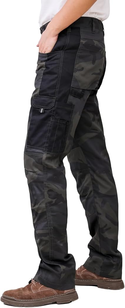 WORK IDEA Mens Work Trousers - Camouflage Trousers Mens Cargo Trousers with Inside Knee Pockets