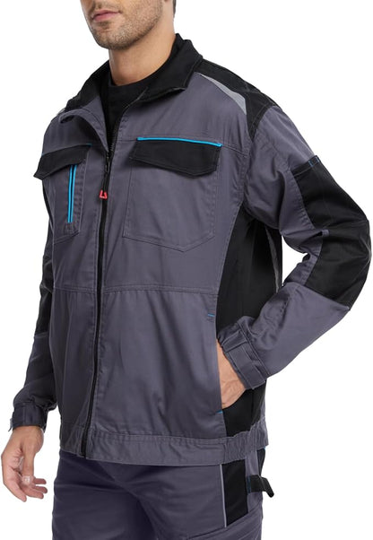 WORK IDEA Men's Work Jacket with Contrasting Reflective Stripes - Modern Design with Zip and Buttons