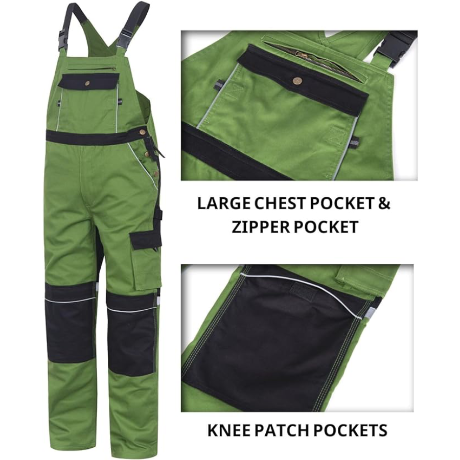 WORK IDEA Men's Bib Overalls for Men Work Overalls Breathable and Workwear with Knee Pad Pockets, WL Size