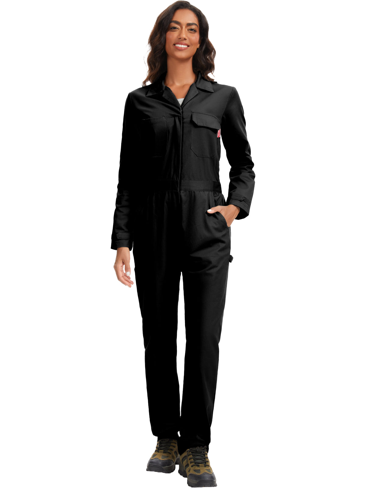 Tuta da lavoro a maniche lunghe da donna WORK IDEA - Tute da lavoro 100% cotone con schiena elasticizzata e tasche portaoggetti con gancio