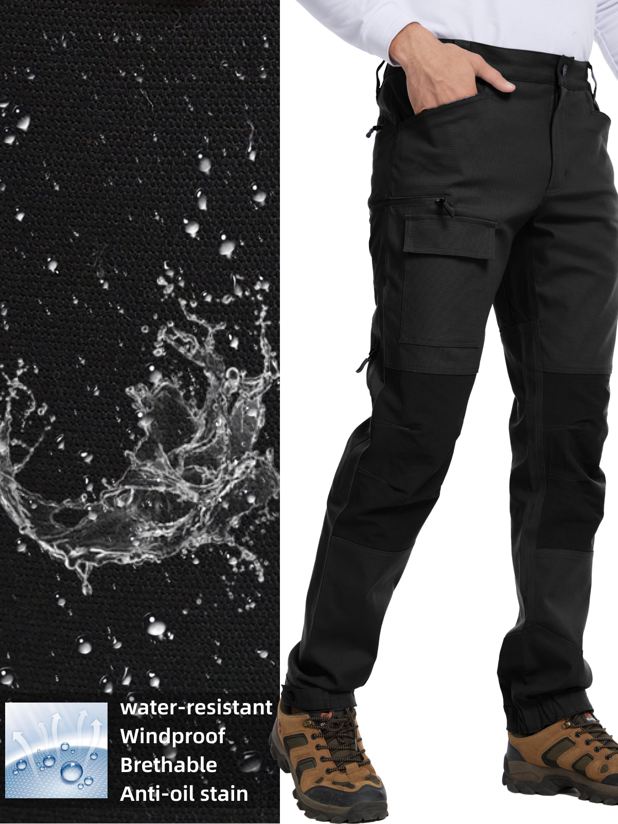 WORK IDEA Men's Hybrid Outdoor Pants - Canvas & Stretch Nylon Hiking Trousers with Side Vents, Reinforced Knees for Camping