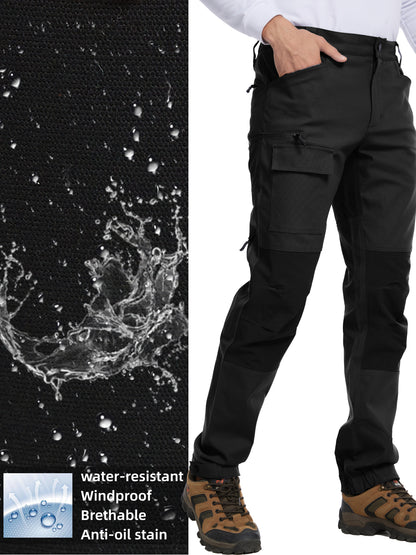 WORK IDEA Men's Hybrid Outdoor Pants - Canvas & Stretch Nylon Hiking Trousers with Side Vents, Reinforced Knees for Camping