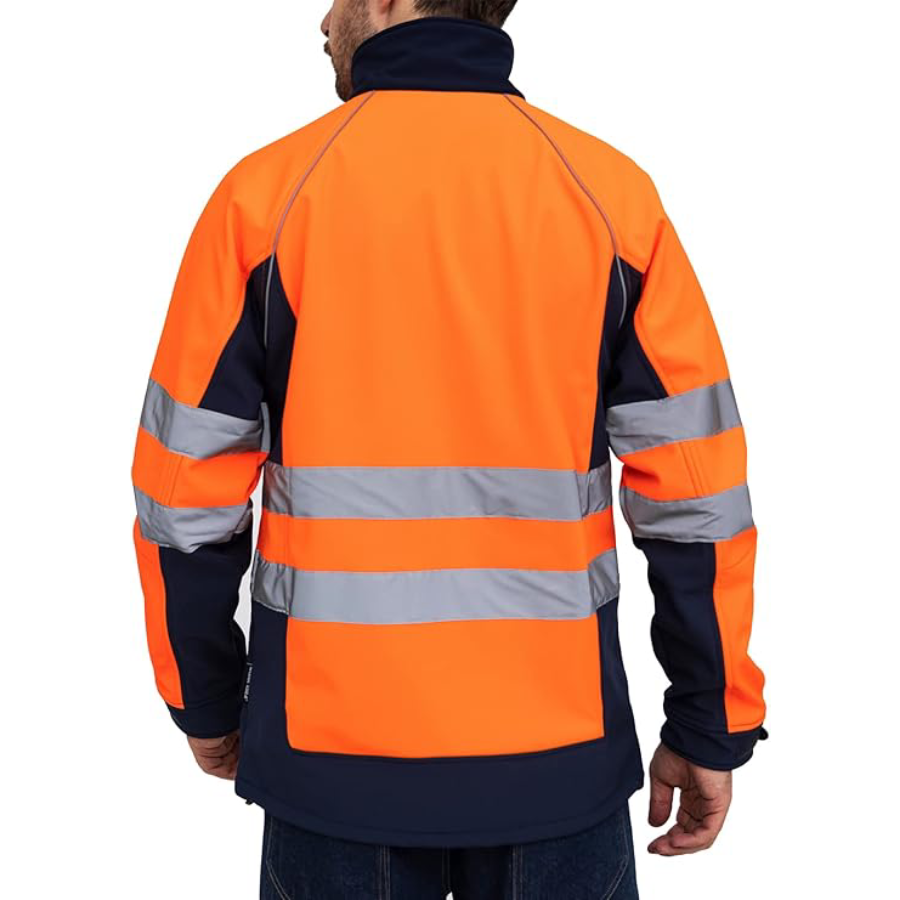 WORK IDEA Men's Safety Jacket High Visibility Reflective Softshell Jacket Hi-Vis Waterproof and Windbreaker with Fleece Lined