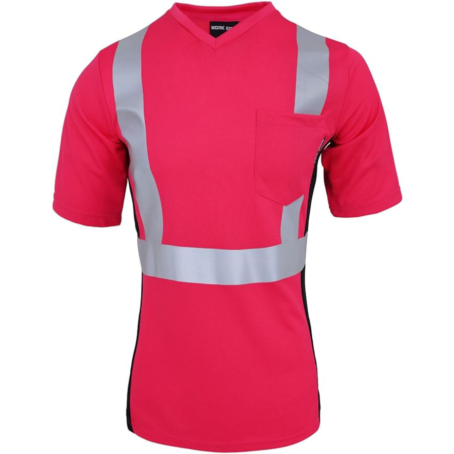 WORK IDEA Safety T Shirt for Women Reflective Tape High Visibility Shirt Work Construction Short Sleeve