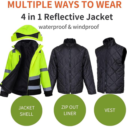 WORK IDEA High Visibility Reflective Jackets for Men Hi Vis Weatherproof 4- in-1