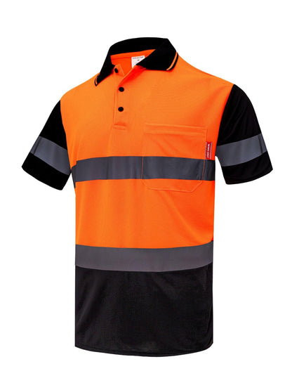 WORK IDEA Polo Shirt for Men High Visibility Reflective Work Shirt with Pockets for Construction