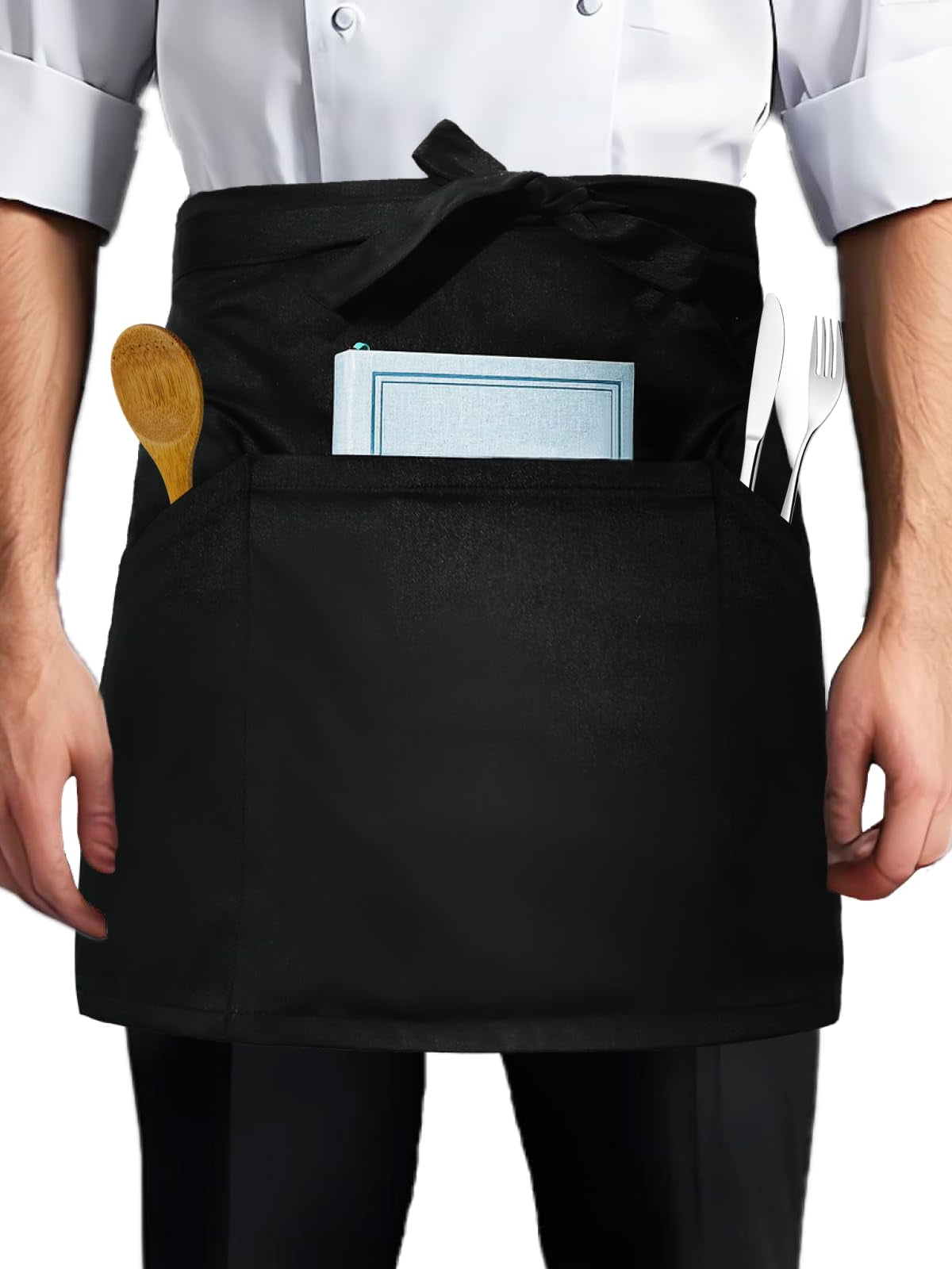 WORK IDEA Set of 3 apron with 3 pockets, front tie apron, waiter's apron, bistro apron, cooking apron, baking apron for restaurant, bar
