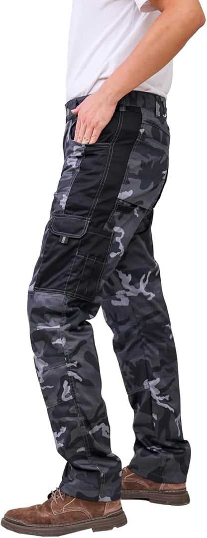 WORK IDEA Mens Work Trousers - Camouflage Trousers Mens Cargo Trousers with Inside Knee Pockets