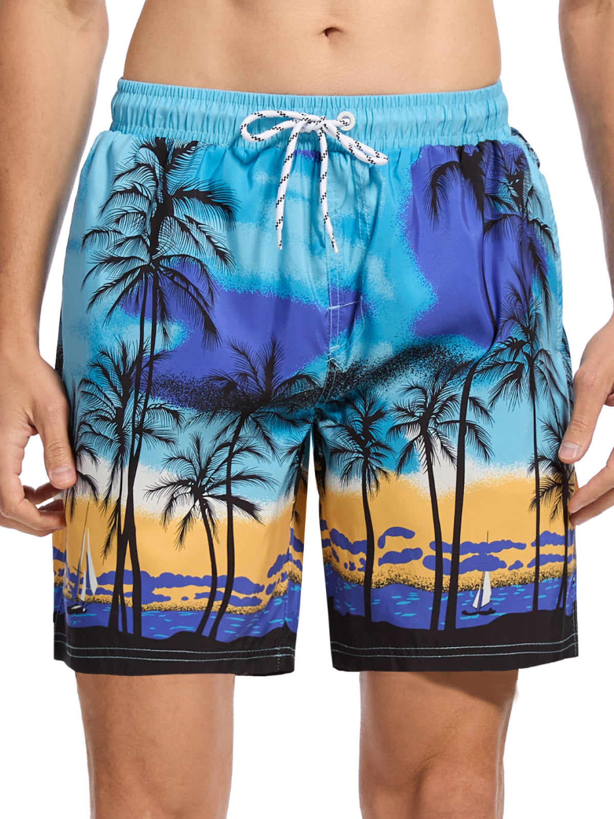 WORK IDEA Men's Quick-Drying Swimming Trunks with Print 100% Polyester - Summer Beach Board Shorts