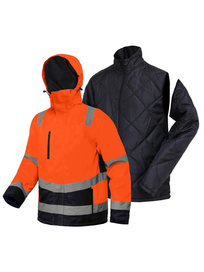 WORK IDEA Versatile 3-in-1 Work Jacket with Reflectors - Waterproof, Windproof, Breathable - Ideal Winter Work Wear and Hi-Vis Jacket for All Seasons