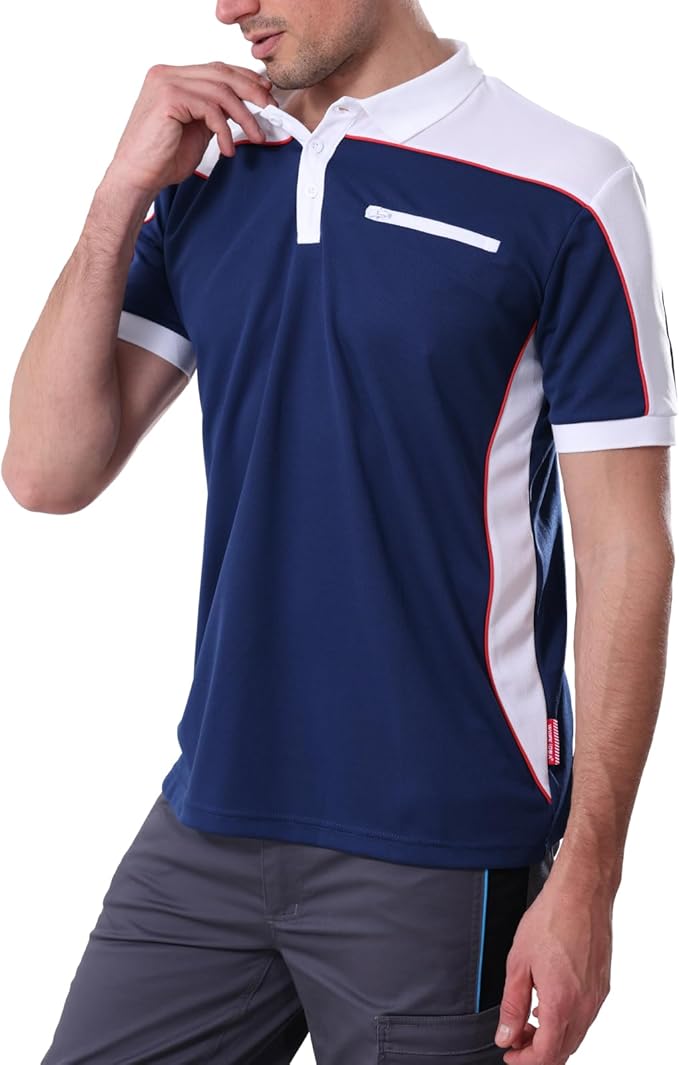 Men's Polo Shirt Work Short Sleeve Work Shirt 100% Polyester with Contrast Colours