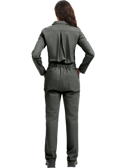 Tuta da lavoro a maniche lunghe da donna WORK IDEA - Tute da lavoro 100% cotone con schiena elasticizzata e tasche portaoggetti con gancio