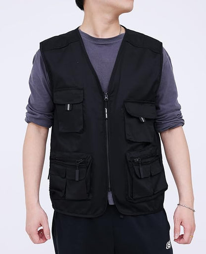 WORK IDEA Men's Outdoor Work Vest Multi-Pocket Fishing Vest Light Field Vest Camouflage Vest Summer Multifunctional Vest Breathable Fishing Vest
