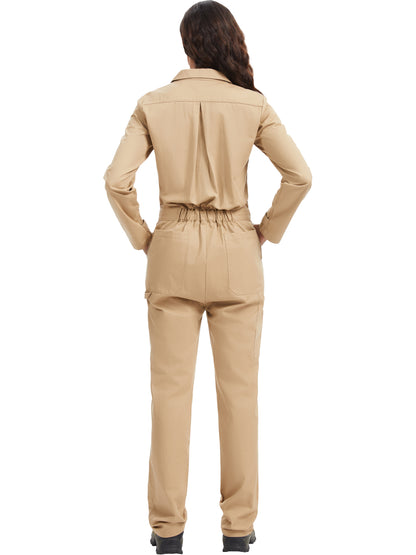Tuta da lavoro a maniche lunghe da donna WORK IDEA - Tute da lavoro 100% cotone con schiena elasticizzata e tasche portaoggetti con gancio