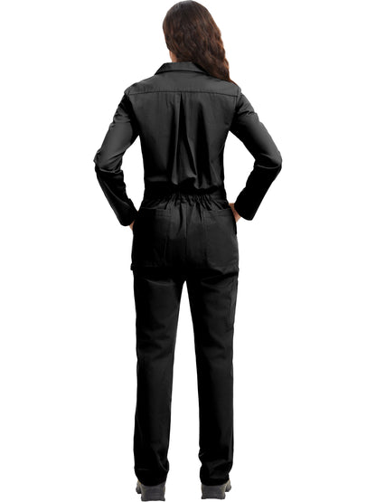 Tuta da lavoro a maniche lunghe da donna WORK IDEA - Tute da lavoro 100% cotone con schiena elasticizzata e tasche portaoggetti con gancio