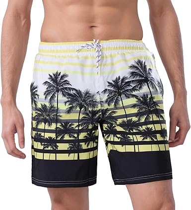 WORK IDEA Men's Quick-Drying Swimming Trunks with Print 100% Polyester - Summer Beach Board Shorts