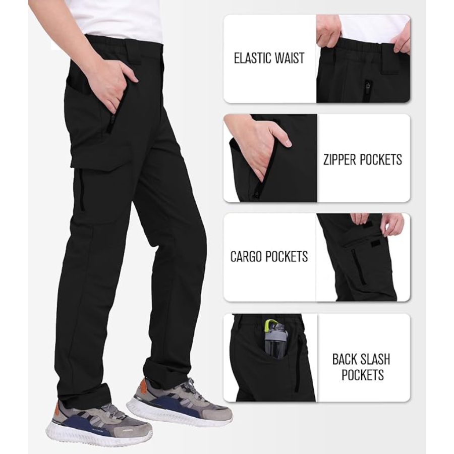 WORK IDEA Men's Hiking Pants Strench Waterproof Lightweight Outdoor Fishing Pants with Cargo Pockets