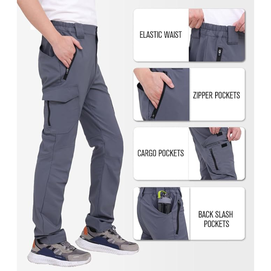 WORK IDEA Men's Hiking Pants Strench Waterproof Lightweight Outdoor Fishing Pants with Cargo Pockets