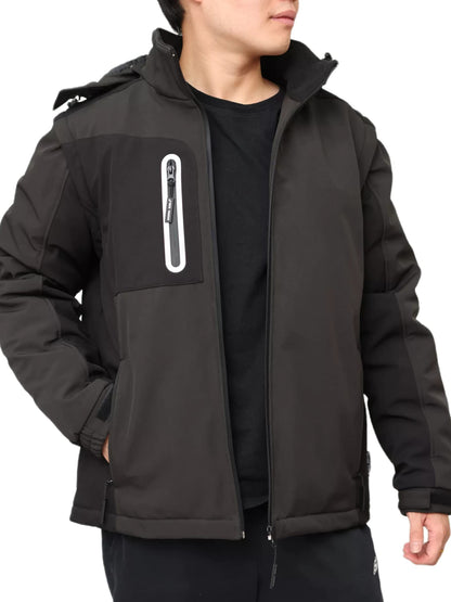 Softshell Jacket Men's Water-Repellent Breathable 2-in-1 Vest Removable Sleeves + Hood Rain Jacket Winter Work Jacket Outdoor Hiking